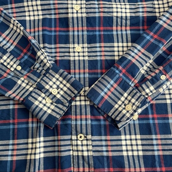 Izod Saltwater Relaxed Classic Blue Plaid Shirt 100% Cotton Button Down Size S - Picture 5 of 15